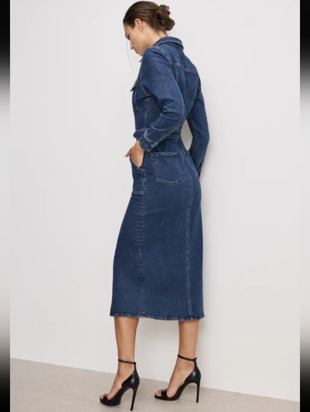 Good American Long Sleeve Midi Denim Dress NWT Retail $229-retrofete-zara-revolv - Picture 3 of 12